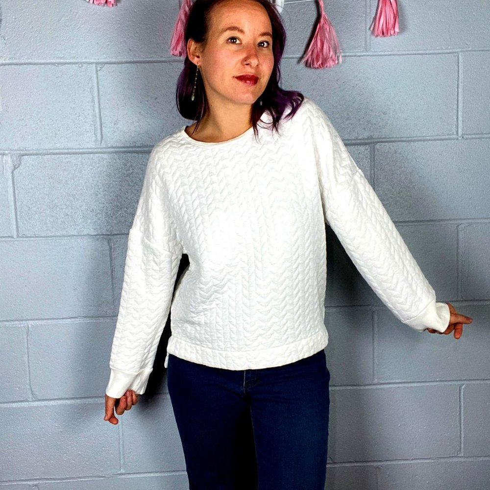 GAP | White Chevron Sweater Quilted Stitch Cozy Long Sleeve